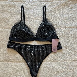 Elegant Black Sequin Lingerie Set